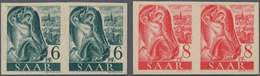 Saarland (1947/56): 1947, 6 Pf Schwarzblaugrün Und 8 Pf Rot Je Im Waager. Paar Postfrisch, Ungezähnt - Nuevos