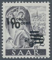 Saarland (1947/56): 1947, 10 C. A. 2 Pfg. Mit DOPPELAUFDRUCK, Seltene Abart, Mehrfach Signiert, Atte - Unused Stamps