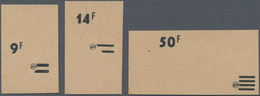 Saarland (1947/56): 1947, 9 F, 14 F Und 50 F Je Blanko-Abzug Des PROBEAUFDRUCKES Auf Braungrauem Pap - Unused Stamps