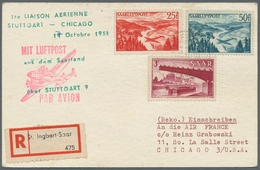 Saarland (1947/56): 1953, Luftpost-Einschreibkarte In Die USA Mit U.a. 25 Und 50Fr Flugpost Frankier - Ungebraucht