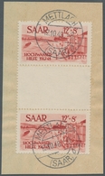 Saarland (1947/56): 1948, "12 Fr. Hochwasserhilfe Als Senkrechtes Zwischenstegpaar", Sauber Mit Zwei - Unused Stamps