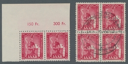 Saarland (1947/56): 1949, "Uni Saar Mit PLF II", Postfrisches Eckrandpaar Und Gestempelter Viererblo - Unused Stamps