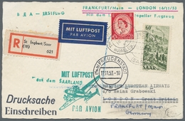 Saarland (1947/56): 1953, Luftpost-Einschreibkarte Nach London Und Zurück Nach Frankfurt, Mit Länder - Unused Stamps