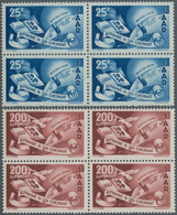 Saarland (1947/56): 1950, 25 Fr Und 200 Fr Europarat Je Im 4er-Block Postfrisch, Mi 880.- - Unused Stamps