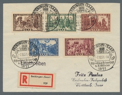 Saarland (1947/56): 1950, Volkshilfe Der Komplette Satz Auf überfrankiertem R-Brief Mit Seltenem Gla - Unused Stamps