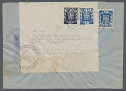 Saarland (1947/56) - Dienstmarken: 1949, "5 Fr. Wappen", Waag. Dreierstreifen Als Portorichtige MeF - Autres & Non Classés