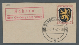 Saarland (1947/56) - Besonderheiten: "Kahren über Saarburg (Bz. Trier)" (rot), Klarer Abschlag Des L - Autres & Non Classés