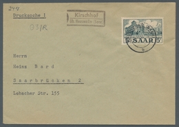 Saarland (1947/56) - Besonderheiten: "Kirschhof üb. Heusweiler (Saar)" (aptiert), Klarer Abschlag Au - Other & Unclassified