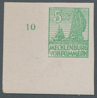 Sowjetische Zone - Mecklenburg-Vorpommern: 1946; 5 Pf. Mittelgrün Aus Der Linken Unteren Bogenecke T - Other & Unclassified