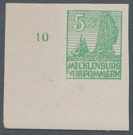 Sowjetische Zone - Mecklenburg-Vorpommern: 1946; 5 Pf. Mittelgrün Aus Der Linken Unteren Bogenecke T - Sonstige & Ohne Zuordnung