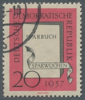 DDR: 1957; Sparwochen 20 Pf. Mit Abart "Farbe Hellgrünlichgrau Fehlend" Gestempelt. In Dieser Erhalt - Neufs