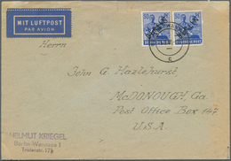 Berlin: 1949: Luftpostbrief Als ERSATZAEROGRAMM Mit 2 X 50 Pf. Schwarzaufdruck – Eine Marke Unvollko - Covers & Documents