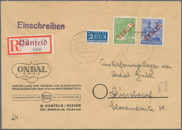 Berlin: 10 U. 50 Pf. Rotaufdruck Zusammen Auf R-Bf. Ab Hünfeld Vom 27.1.50 Nach Düsseldorf Sehr Selt - Lettres & Documents
