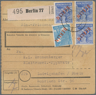 Berlin: 20 U. 3 Mal 50 Pf. Rotaufdruck Zusammen Auf Paketkarte Ab Berlin SW 77 Vom 8.4.49 Nach Ludwi - Lettres & Documents