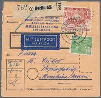 Berlin: 10 Pf. U. 3 DM Bauten Zusammen Auf Lp-Paketkarte Ab Berlin N65 Vom 14.10.52 Nach Bensheim Ka - Briefe U. Dokumente