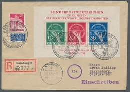 Berlin: 1949, "Währungeschädigtenblock Mit Plattenfehler III (Mi. 68 II)" Mit Zusatzfrankatur Auf Po - Briefe U. Dokumente
