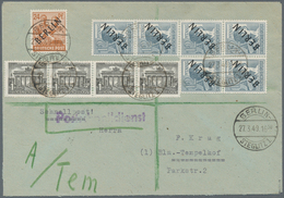 Berlin - Postschnelldienst: 12(6) U. 24 Pf. Schwarzaufdruck Sowie Waager. 4er Streifen 1 Pf. Bauten - Cartas & Documentos