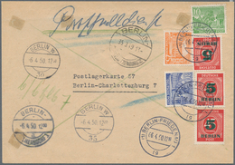Berlin - Postschnelldienst: 10, 25 U. 30 Pf. Bauten Mit 3 Mal 5 Pf. Grünaufdruck Zusammen Auf Postsc - Lettres & Documents