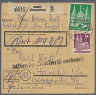 Bizone: 1951, Bauten 1 Mk. Und Zusatzfrankatur Auf Sauberer Paketkarte Mit Zusätzlichem Stempel "Abl - Other & Unclassified