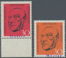 Bundesrepublik Deutschland: 1968, 30 Pfg. Adenauer Lebhaftrot/schwarz Vom Unterrand Mit Violettem "M - Gebraucht