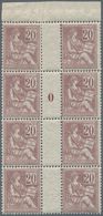 Frankreich: 1900, Mouchon 20c. Brown-lilac, Lot Of 46 Stamps Within Multiples Incl. Gutter Pairs And - Gebraucht