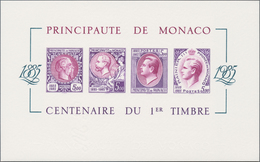 Monaco: 1985, Stamp Centenary Souvenir Sheet, Epreuve De Luxe In Differing Colours "Lilac/Purple" On - Unused Stamps