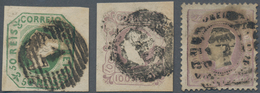 Portugal: 1853/1870, Three Better Stamps Used: Maria II. 50 R. And 100 R. (Mundifil 3/4) With Good M - Briefe U. Dokumente