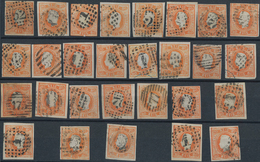Portugal: 1866, Luis I. "Fita Curva" 80 R. Orange, Lot Of 41 Used Copies, Many With A Good Margin An - Lettres & Documents