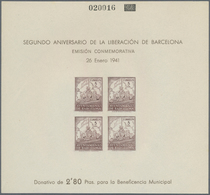 Spanien - Zwangszuschlagsmarken Für Barcelona: 1941, Coat Of Arms With Flag At Top Of Town Gate Of B - Impuestos De Guerra