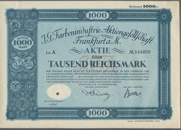Alte Aktien / Wertpapiere: 1925-1936, Zwei Attraktive Aktien: 1000 RM I.G. Farben 1925 Und 100 RM No - Other & Unclassified