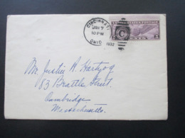 USA 1932 Flugpostmarke Pilotenabzeichen Nr. 321 Vom Oberrand Concinnati Ohio - Cambridge - Storia Postale