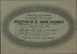 Faire Part Carte Invitation Institut De France Académie Française Réception M André Chaumeix 1931 Tribune De L'Ouest - Sonstige