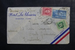 CUBA - Enveloppe De L 'Hôtel  " La Union " De La Havane Pour La France En 1939, Affranchissement Plaisant - L 44950 - Covers & Documents