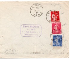 LETTRE AFFRANCHIE N° 278 B + 279 + 283 - OBLITEREE TB CAD- LE SAP-ORNE 1937 - 1921-1960: Période Moderne