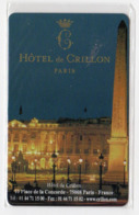 FRANCE CLES D'HOTEL HOTEL CRILLION PARIS PLACE De La CONCORDE - Hotelsleutels