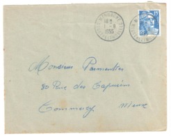 MARBACHE Meurthe Et Moselle Lettre 15 F Gandon Bleu Yv 886 Ob 1 8 1955 - Storia Postale