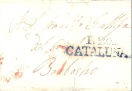1834 , IGUALADA , PREFILATELIA , CARTA CIRCULADA A BARBASTRO , MARCA " I.20 / CATALUÑA " - ...-1850 Prephilately