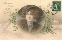 Bonne Année WICHERA Illustrateur VIENNOISE - VISAGE FEMME ET GUI - Chapeau - M M Vienne N° 390 - Wichera