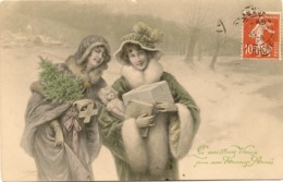 Bonne Année WICHERA Illustrateur VIENNOISE - DEUX FEMMES AVEC CADEAUX SAPIN NEIGE - Chapeaux - M M Vienne N° 283 - Wichera