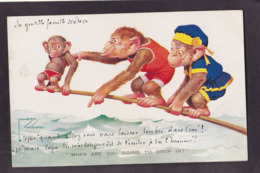 CPA Singe Monkey Position Humaine Circulé Lawson Wood - Scimmie