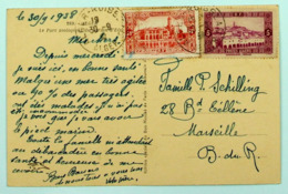 Carte Postale 1938 Alger --> Marseille, Affr. 55c, YT 104, 112 - Storia Postale