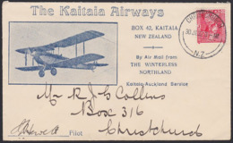 NEW ZEALAND 1932 KAITAIA AIRWAYS FLIGHT COVER PILOT SIGNED - Poste Aérienne