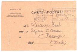 DIJON Côte D'or Carte En Franchise Postale Législation Assurances Sociales  RÉCÉPISSÉ Ministère Travail Ob Meca 1947 - Civil Frank Covers