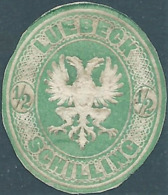 Germania Germany Deutschland,Lubecca,Luebeck, 1863 Coat Of Arms -½ Sch Green Oval Used,Value 100,00 - Lubeck