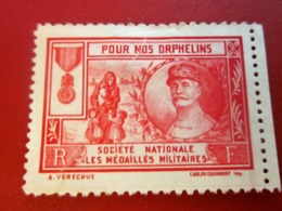 Vignette Neuf Sans Gomme* Société Nationale Médaillés Militaires Orphelins Erinnophilie  Timbre Vignettes-France - Militärmarken