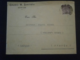 BRASIL BRESIL BRAZIL TIMBRES GINASIO SANTISTA SANTOS VILLERS BOCAGE CALVADOS LETTRE ENVELOPPE COVER LETTER PLI - Poste Aérienne (Compagnies Privées)