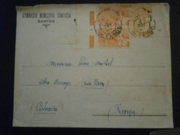 BRASIL BRESIL BRAZIL TIMBRE GYMNASIO MUNICIPAL SANTISTA SANTOS VILLERS BOCAGE CALVADOS LETTRE ENVELOPPE COVER LETTER PLI - Aéreo (empresas Privadas)