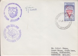 Polaire Néozélandais, N° 7 Obl. Scott-Base Le 7 JA 70 + Cachet Station Vanda (tête De Chien Et Carte) + Signature - Briefe U. Dokumente