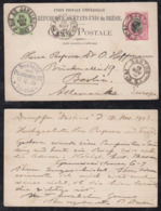 Brazil Brasil 1903 Stationery Postcard SANTOS To BERLIN AMBULANTE Railway Postmark - Lettres & Documents