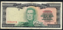 URUGUAY P51d 10.000 PESOS 1967 RARE Signature 8 Serie B FINE NO P.h. ! - Uruguay